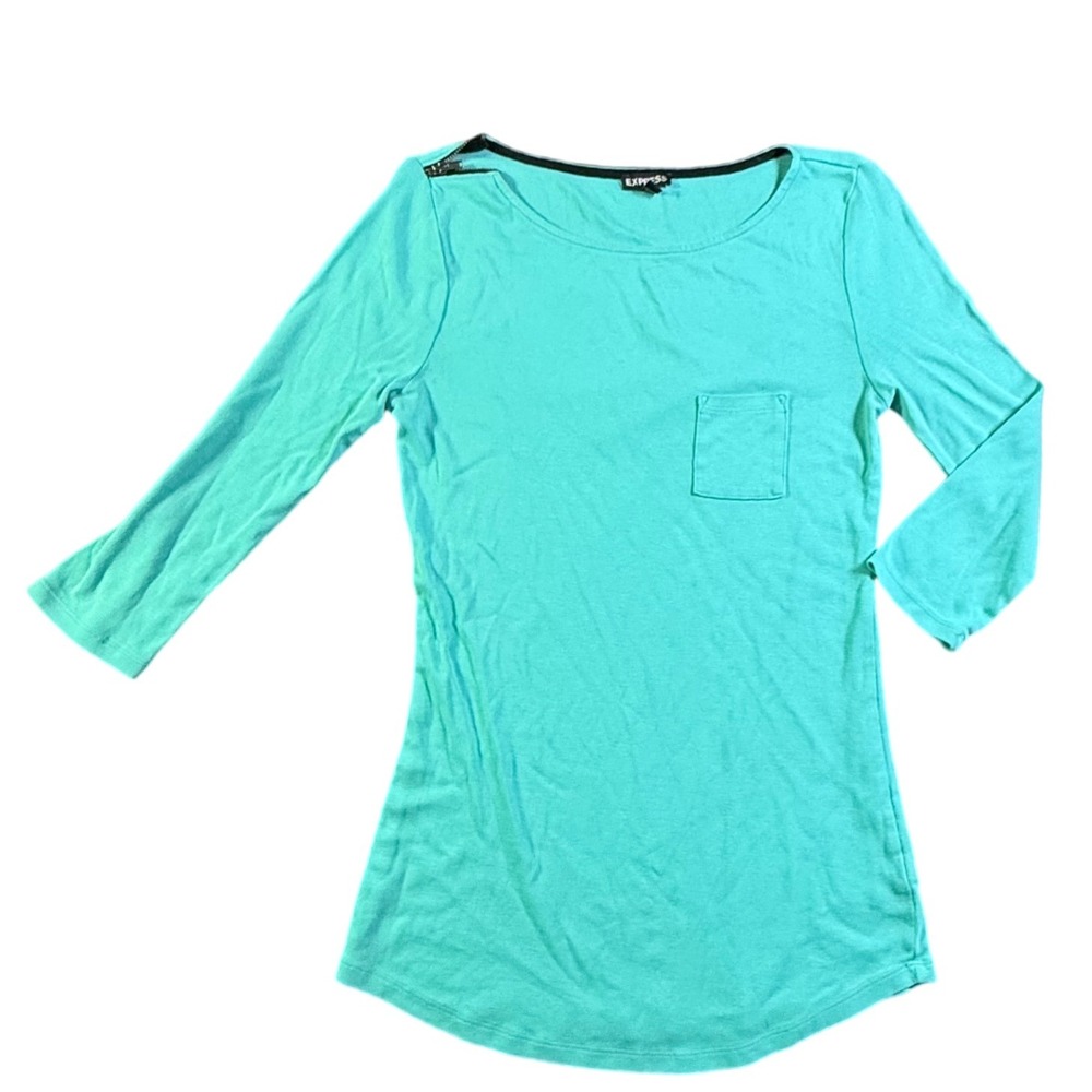 Express Teal Green Long Sleeve Top w Zipper‎ Accent Chest Pocket Large